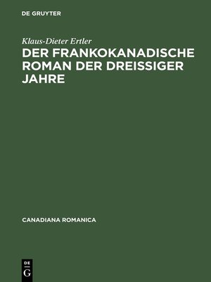 cover image of Der frankokanadische Roman der dreißiger Jahre